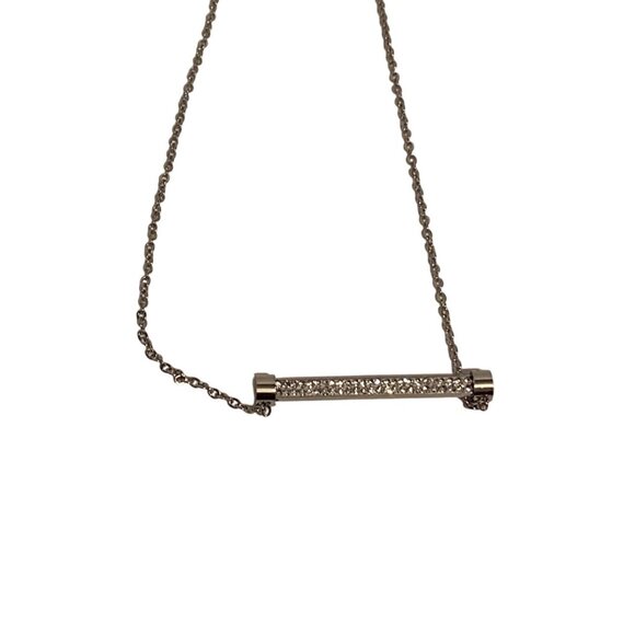 Fancy Zircon Bar Necklace Silver Titanium Steel Chain Sparkle Accent For Women - Picture 5 of 5